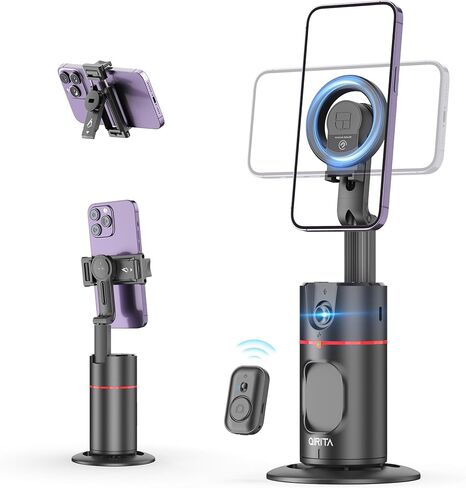 Auto Face Tracking Tripod, No App, Smart Shooting Phone Holder with Remote, 360° Rotation Body Phone Camera Mount Extendable Body Smart Tracking Tripod for Vlog/TIK Tok, Rechargeable Battery (Black) in Kuwait