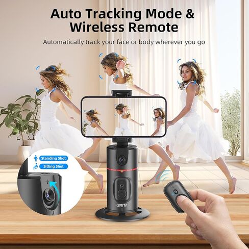 Auto Face Tracking Tripod, No App, Smart Shooting Phone Holder with Remote, 360° Rotation Body Phone Camera Mount Extendable Body Smart Tracking Tripod for Vlog/TIK Tok, Rechargeable Battery (Black) in Kuwait