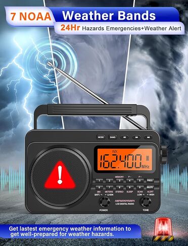 Digital AM FM Shortwave Radio with Best Reception,4000mAh Rechargeable Portable Radio with NOAA Weather Alert, Big Speaker, Digital Tuner and Stereo Earphone,Support Micro SD Card and USB MP3 Player in Saudi Arabia