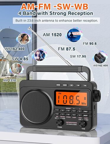 Digital AM FM Shortwave Radio with Best Reception,4000mAh Rechargeable Portable Radio with NOAA Weather Alert, Big Speaker, Digital Tuner and Stereo Earphone,Support Micro SD Card and USB MP3 Player in Saudi Arabia