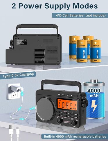 Digital AM FM Shortwave Radio with Best Reception,4000mAh Rechargeable Portable Radio with NOAA Weather Alert, Big Speaker, Digital Tuner and Stereo Earphone,Support Micro SD Card and USB MP3 Player in Saudi Arabia