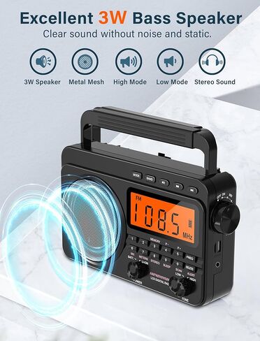 Digital AM FM Shortwave Radio with Best Reception,4000mAh Rechargeable Portable Radio with NOAA Weather Alert, Big Speaker, Digital Tuner and Stereo Earphone,Support Micro SD Card and USB MP3 Player in Saudi Arabia
