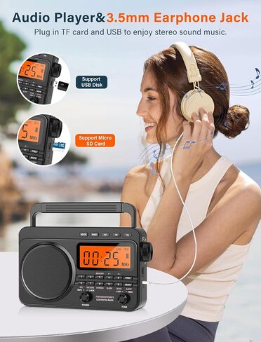 Digital AM FM Shortwave Radio with Best Reception,4000mAh Rechargeable Portable Radio with NOAA Weather Alert, Big Speaker, Digital Tuner and Stereo Earphone,Support Micro SD Card and USB MP3 Player in Saudi Arabia