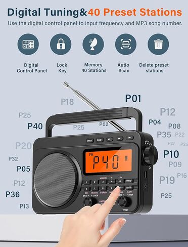 Digital AM FM Shortwave Radio with Best Reception,4000mAh Rechargeable Portable Radio with NOAA Weather Alert, Big Speaker, Digital Tuner and Stereo Earphone,Support Micro SD Card and USB MP3 Player in Saudi Arabia