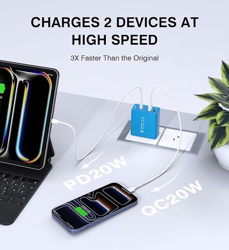 2 حزمة USB C شاحن سريع، 50 وات 5 منافذ USB C شاحن جداري، 2 USB A & 3 USB C PD3.0 محول طاقة متعدد المنافذ من النوع C لشحن iPhone 12/13/14/15، Pad Mini/Pro، GalaxyS23 S22 (أبيض) in Kuwait