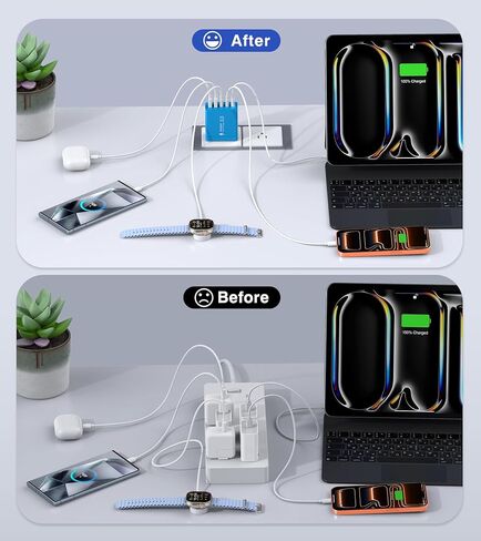 2 حزمة USB C شاحن سريع، 50 وات 5 منافذ USB C شاحن جداري، 2 USB A & 3 USB C PD3.0 محول طاقة متعدد المنافذ من النوع C لشحن iPhone 12/13/14/15، Pad Mini/Pro، GalaxyS23 S22 (أبيض) in Kuwait