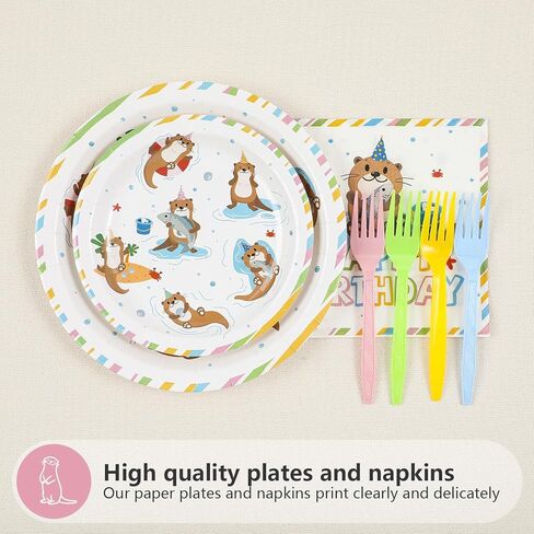 96Pcs Happy Birthday Decorations Otter Birthday Plates and Napkins Under the Sea Otter Decoration Favors for Kids Beach Ocean Animal Themed Bday Baby Shower Party Supplies Serves 24 in Saudi Arabia
