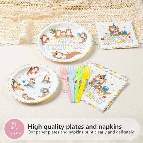 96Pcs Happy Birthday Decorations Otter Birthday Plates and Napkins Under the Sea Otter Decoration Favors for Kids Beach Ocean Animal Themed Bday Baby Shower Party Supplies Serves 24 in Saudi Arabia