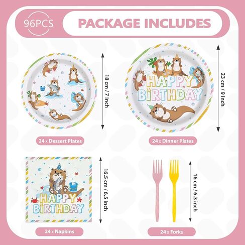 96Pcs Happy Birthday Decorations Otter Birthday Plates and Napkins Under the Sea Otter Decoration Favors for Kids Beach Ocean Animal Themed Bday Baby Shower Party Supplies Serves 24 in Saudi Arabia