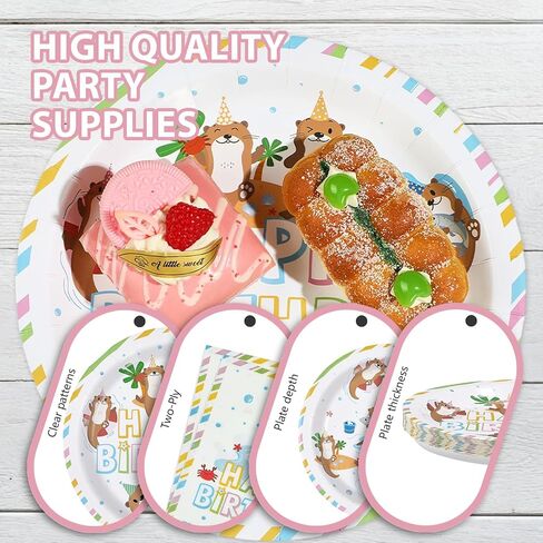 96Pcs Happy Birthday Decorations Otter Birthday Plates and Napkins Under the Sea Otter Decoration Favors for Kids Beach Ocean Animal Themed Bday Baby Shower Party Supplies Serves 24 in Saudi Arabia