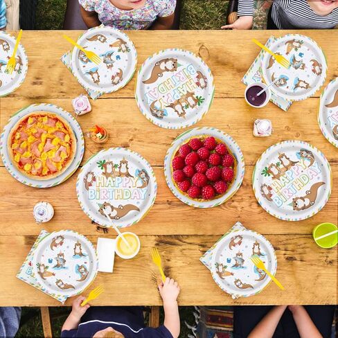 96Pcs Happy Birthday Decorations Otter Birthday Plates and Napkins Under the Sea Otter Decoration Favors for Kids Beach Ocean Animal Themed Bday Baby Shower Party Supplies Serves 24 in Saudi Arabia