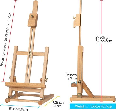 MEEDEN Table Top Easel, H-Frame Studio Desktop Easel Adjustable Beechwood Art Painting Display Easel, Portable Wooden Easel Stand for Artist, Beginners & Students, Holds Canvas up to 21" in Saudi Arabia