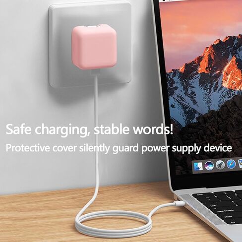 حافظة حماية شاحن سيليكون ناعمة 40 وات (حتى 60 وات) لهاتف iPhone 17/16 Pro/Max، غطاء كم محول الطاقة الديناميكي 40 وات لجهاز MacBook Air 13 13.6 15 بوصة M4 M3 M2 M1 إصدار 2025-2018، وردي in Kuwait