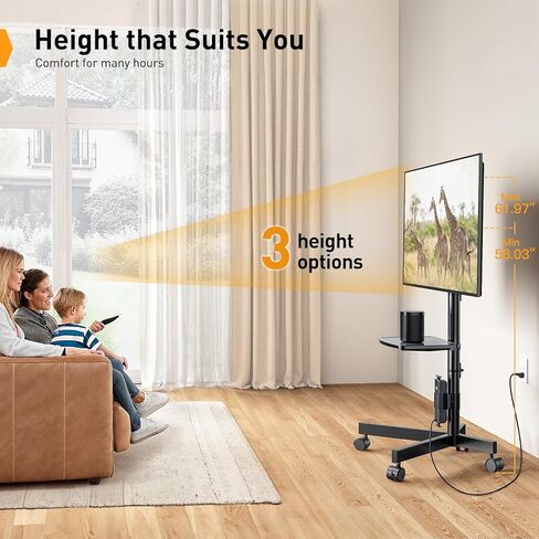 Perlegear Rolling TV Stand for 23-60 Inch LED Flat Screen/Curved TVs up to 88lbs,Mobile TV Stand Wheels with Height Adjustable Portable Rolling TV Cart Max VESA 400x400mm PGTVMC06 in Saudi Arabia