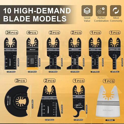 Bionso 35 PCS Oscillating Saw Blades, Premium Multitool Blades Kit for Wood Metal Plastics, Oscillating Tool Blades Fit Dewalt Worx Rockwell Wen Milwaukee Makita Ryobi Bosch Fein Porter Genesis Black in Kuwait