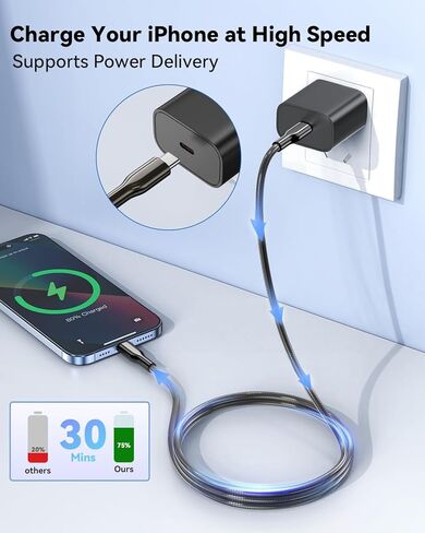 iPhone Charger Cord 20 FT [Apple MFi Certified] iPhone Charger Long Cord with QC 18W Wall Charger Plug, Braided iPhone Charger Cord Fast Charging USB to Lightning Cable for iPhone 14/13/12/11, iPad in Kuwait