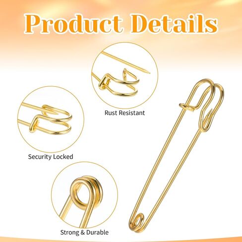 15 Pcs Large Safety Pins 3 inch Heavy Duty Safety Pins Extra Large Stainless Steel Pin Gold Big Blanket Pin for Clothes Blankets Crafts Leather Canvas Skirts Kilts (Gold) in Saudi Arabia