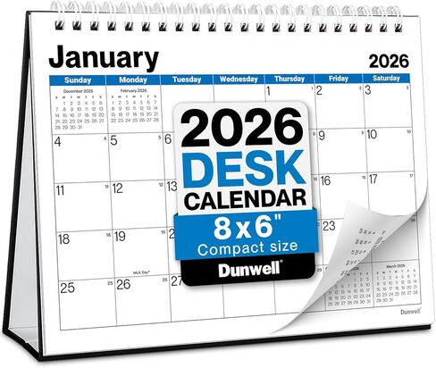 Dunwell 8x6" Small Standing Desk Calendar 2026 (Colorful), 4 Extra Months Sept - Dec 2025, Small Office Desktop Monthly Calendar for Early Planning & Organization, Compact Size for Workspace, Home in Kuwait