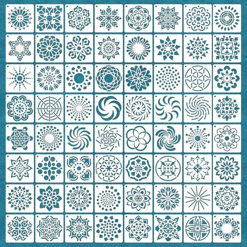 64 Pieces Stencils for Painting, Small Reusable Mandala Dot Stencil, Art Craft Template for Painting on Wood, Wall, Fabric, Rock, Chalkboard, Sign, DIY Art Scrapbook Projects(Mandala) in Saudi Arabia