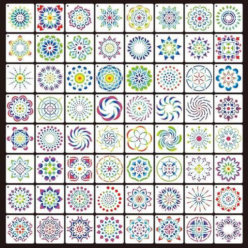 64 Pieces Stencils for Painting, Small Reusable Mandala Dot Stencil, Art Craft Template for Painting on Wood, Wall, Fabric, Rock, Chalkboard, Sign, DIY Art Scrapbook Projects(Mandala) in Saudi Arabia