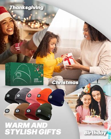 Unisex Bluetooth Beanie with Light 2 Pack, USB Rechargeable LED Headlamp Hat, Christmas Stocking Stuffers Gifts Warm Knitted Cap for Parent Men Women Dad Mom Black & Gray in Kuwait