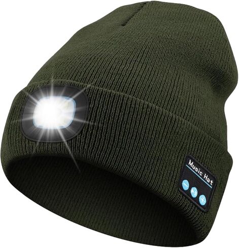 Unisex Bluetooth Beanie with Light 2 Pack, USB Rechargeable LED Headlamp Hat, Christmas Stocking Stuffers Gifts Warm Knitted Cap for Parent Men Women Dad Mom Black & Gray in Kuwait