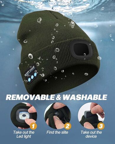 Unisex Bluetooth Beanie with Light 2 Pack, USB Rechargeable LED Headlamp Hat, Christmas Stocking Stuffers Gifts Warm Knitted Cap for Parent Men Women Dad Mom Black & Gray in Kuwait