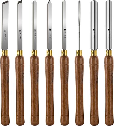 HAUTMEC Professional Wood Turning Chisel 8 pcs Set, Lathe Chisel Set with 2 Skew 1 Spear Point 1 Parting 1 Round Nose & 3 Gouge Tools for Beginners, Hobbyists and Professionals HT0237-WW in Kuwait