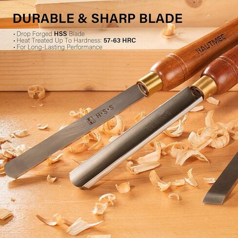 HAUTMEC Professional Wood Turning Chisel 8 pcs Set, Lathe Chisel Set with 2 Skew 1 Spear Point 1 Parting 1 Round Nose & 3 Gouge Tools for Beginners, Hobbyists and Professionals HT0237-WW in Kuwait