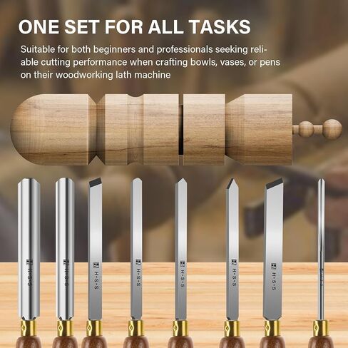 HAUTMEC Professional Wood Turning Chisel 8 pcs Set, Lathe Chisel Set with 2 Skew 1 Spear Point 1 Parting 1 Round Nose & 3 Gouge Tools for Beginners, Hobbyists and Professionals HT0237-WW in Kuwait