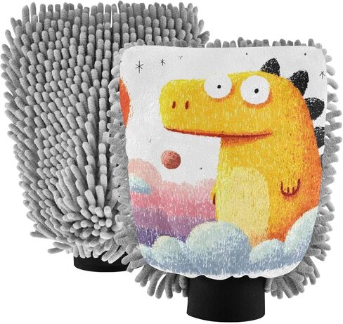 AIXIWAWA Cute Space Dinosaur Print Car Wash Mitt Washing Glove Scratch Free Water Absorbent 2 Pack Medium in Saudi Arabia