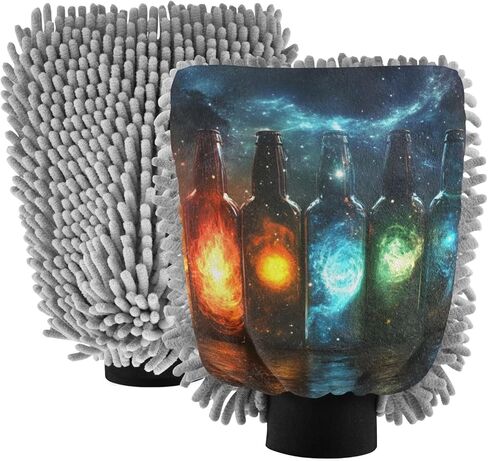 AIXIWAWA Universe Bottles Print Car Wash Mitt Washing Glove Scratch Free Water Absorbent 2 Pack Large in Saudi Arabia
