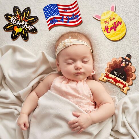 Whaline 10 قطع من بطاقات My First Holiday Milestone، علامة إعلان خشبية لعطلة الطفل للحمل وحديثي الولادة ونمو الطفل، ديكور صور دعائم الطفل في الخريف الأول وعيد الهالوين والكريسماس والعام الجديد in Kuwait