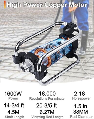BIZOEPRO Hand Held Power Concrete Vibrator 1500W 13000rpm With 2.5M(8-1/5feet) Shaft Rod Electric Concrete Vibrabrater Portable Construction Pencil Vibrator in Kuwait