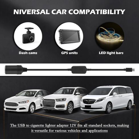 2PCS USB C to Cigarette Lighter Adapter,USB to 12V Adapter with LED Power Indicator,Durable Cigarette Lighter Socket Converter Cable Car Accessories for GPS & Dash Cams in Saudi Arabia
