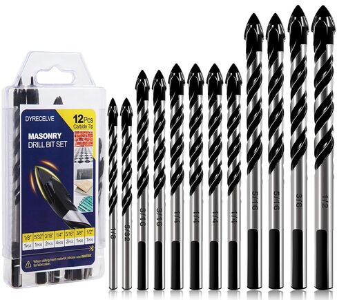 12-PCS Concrete Drill Bit Set & Masonry Drill Bit Set, Cement Drill Bits for Concrete Brick Wall, Tile Glass Ceramic, Masonry Drill Bit 1/8 to 1/2 inch Industrial Strength Carbide Cross Drill Bit Tip in Kuwait