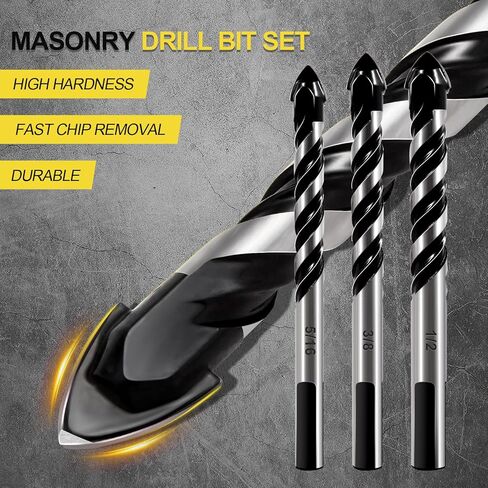 12-PCS Concrete Drill Bit Set & Masonry Drill Bit Set, Cement Drill Bits for Concrete Brick Wall, Tile Glass Ceramic, Masonry Drill Bit 1/8 to 1/2 inch Industrial Strength Carbide Cross Drill Bit Tip in Kuwait