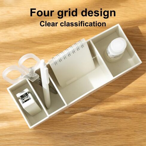 Multi-functional Desktop Storage Box, Finishing Plastic Desktop Organizer for Home and Office, Makeup Brushes, Stationery, Remote Controls, Cosmetic Storage Box (White) in Saudi Arabia