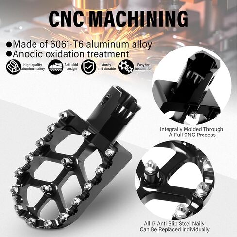 أوتاد قدم الدراجة الترابية، دواسات قدم CNC مضادة للانزلاق لـ 50cc 70cc 80cc 90cc-125cc XR50 XR70 XR110 CRF50 CRF70 CRF110 SSR CT200U KAYO SDG Apollo RFZ Pit Bike Mini Bike Foot Pegs مسند للقدمين (أسود) in Kuwait