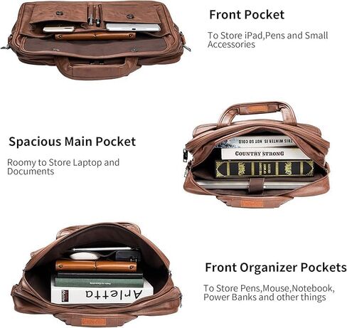 Leather Briefcases for Mens Laptop Messenger Bags Large Computer Shoulder Bag Satchel Bag for Office Business Travel in Saudi Arabia