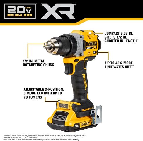 DEWALT 20V MAX XR Cordless Drill/Driver Kit, Brushless, Compact, with 2 Batteries and Charger (DCD800D2) in Kuwait