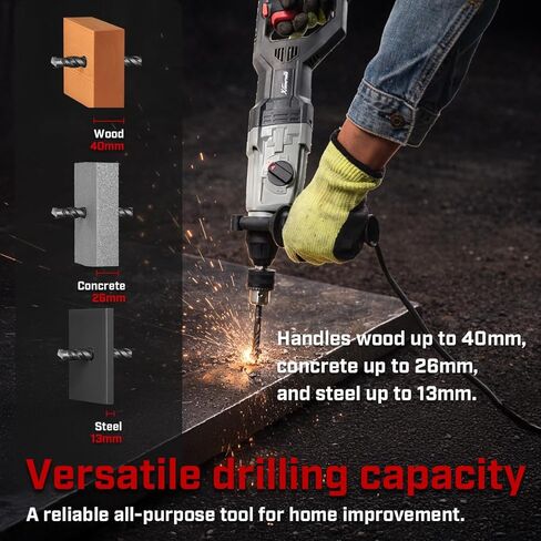 XtremepowerUS Deluxe 1200w Electric Rotary Hammer SDS Plus Drill Swivel Adjustable Handle Drilling Chisel Flat Bit w/Carrying Case in Saudi Arabia