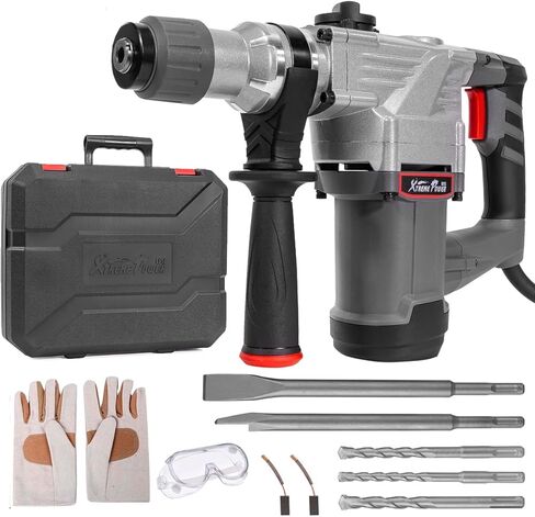 XtremepowerUS Deluxe 1200w Electric Rotary Hammer SDS Plus Drill Swivel Adjustable Handle Drilling Chisel Flat Bit w/Carrying Case in Saudi Arabia
