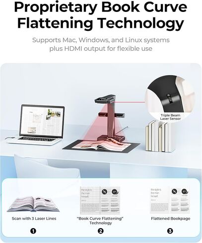 CZUR ET16 Plus Advanced Book & Document Scanner, 2nd Gen Auto-Flatten&Deskew Tech, 16MP Camera, Capture A3, 186 Languages OCR, Convert to PDF/Searchable PDF/Word/Tiff/Excel, Run On Windows&MacOS in Kuwait