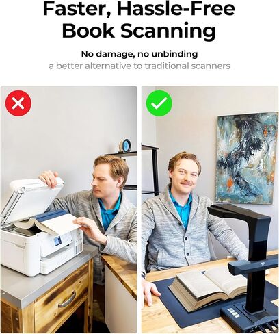 CZUR ET16 Plus Advanced Book & Document Scanner, 2nd Gen Auto-Flatten&Deskew Tech, 16MP Camera, Capture A3, 186 Languages OCR, Convert to PDF/Searchable PDF/Word/Tiff/Excel, Run On Windows&MacOS in Kuwait