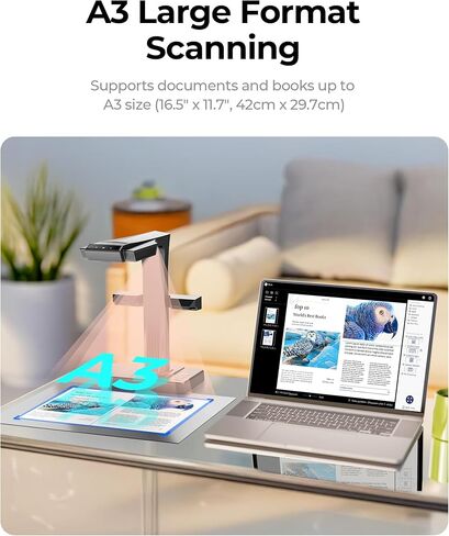 CZUR ET16 Plus Advanced Book & Document Scanner, 2nd Gen Auto-Flatten&Deskew Tech, 16MP Camera, Capture A3, 186 Languages OCR, Convert to PDF/Searchable PDF/Word/Tiff/Excel, Run On Windows&MacOS in Kuwait