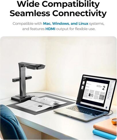 CZUR ET16 Plus Advanced Book & Document Scanner, 2nd Gen Auto-Flatten&Deskew Tech, 16MP Camera, Capture A3, 186 Languages OCR, Convert to PDF/Searchable PDF/Word/Tiff/Excel, Run On Windows&MacOS in Kuwait