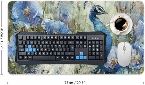 Peacock Beautiful Flowers Fashion INS Large Mouse Pad Gaming Mousepad Keyboard Computer Pad Non-Slip Rubber Desk Mat Home Office 30x60cm in Saudi Arabia
