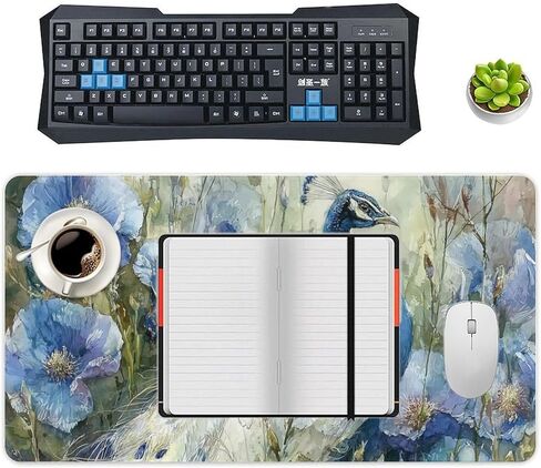 Peacock Beautiful Flowers Fashion INS Large Mouse Pad Gaming Mousepad Keyboard Computer Pad Non-Slip Rubber Desk Mat Home Office 30x60cm in Saudi Arabia
