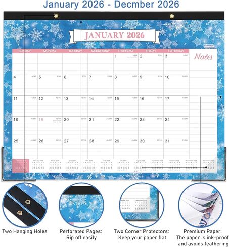 2026 Desk Calendar - Large Desk Calendar 2026, 22" x 17", Jan. 2026 - Dec. 2026, 12 Months Planning, Large Ruled Blocks, Tear Off Design, 2 Corner Protectors & 2 Hanging Hooks in Saudi Arabia